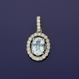 18ct White Gold Aquamarine and Diamond Halo Oval Pendant