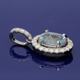 18ct White Gold Aquamarine and Diamond Halo Oval Pendant
