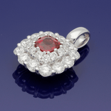 18ct White Gold Ruby and 2 Row Diamond Halo Pendant