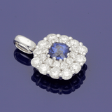 18ct White Gold Sapphire and 2 Row Diamond Halo Pendant