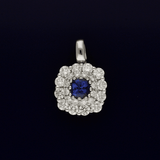 18ct White Gold Sapphire and 2 Row Diamond Halo Pendant