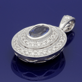 18ct White Gold Sapphire and Diamond Oval Pendant