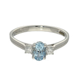 9ct White Gold Oval Aquamarine & Diamond Trilogy Ring