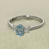 9ct White Gold Oval Aquamarine & Diamond Trilogy Ring