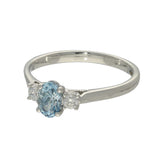 9ct White Gold Oval Aquamarine & Diamond Trilogy Ring