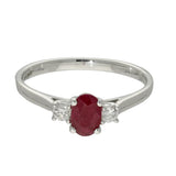 9ct White Gold Oval Ruby & Diamond Trilogy Ring