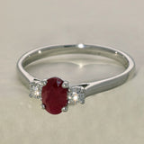 9ct White Gold Oval Ruby & Diamond Trilogy Ring