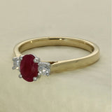 9ct Yellow Gold Oval Ruby & Diamond 3 Stone Ring
