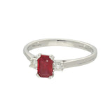 9ct White Gold Emerald Cut Ruby and Diamond 3 Stone Ring