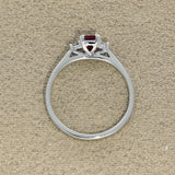 9ct White Gold Emerald Cut Ruby and Diamond 3 Stone Ring