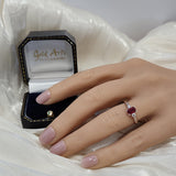 9ct White Gold Emerald Cut Ruby and Diamond 3 Stone Ring