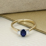 9ct Yellow Gold 0.55ct Oval Sapphire and Diamond 3 Stone Ring