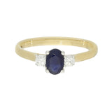9ct Yellow Gold 0.55ct Oval Sapphire and Diamond 3 Stone Ring