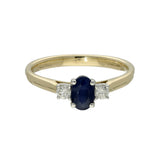 9ct Yellow Gold Oval Sapphire and Diamond 3 Stone Ring