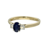 9ct Yellow Gold Oval Sapphire and Diamond 3 Stone Ring