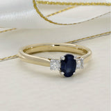 9ct Yellow Gold Oval Sapphire and Diamond 3 Stone Ring