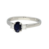9ct White Gold 0.61ct Oval Sapphire and Diamond 3 Stone Ring
