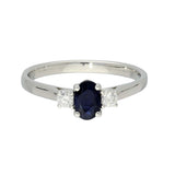 9ct White Gold 0.61ct Oval Sapphire and Diamond 3 Stone Ring