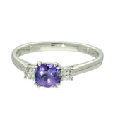 9ct White Gold Cushion Cut Tanzanite & Diamond Trilogy Ring