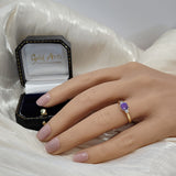 9ct Yellow Gold Cushion Cut Tanzanite and Diamond 3 Stone Ring