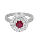 18ct White Gold Ruby & Diamond Double Halo Ring