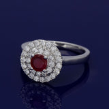 18ct White Gold Ruby & Diamond Double Halo Ring