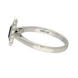 9ct White Gold Oval Sapphire and Diamond Scallop Edge Halo Ring