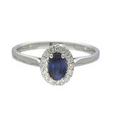 9ct White Gold Oval Sapphire and Diamond Halo Ring
