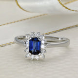 9ct White Gold Sapphire and Diamond Rectangular Halo Ring