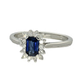 9ct White Gold Sapphire and Diamond Rectangular Halo Ring
