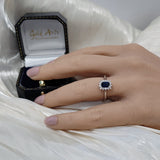 9ct White Gold Sapphire and Diamond Rectangular Halo Ring