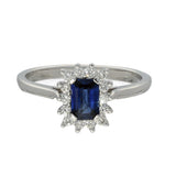 9ct White Gold Sapphire and Diamond Rectangular Halo Ring
