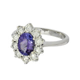 9ct White Gold Oval Tanzanite & 0.92ct Diamond Cluster Halo Ring