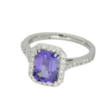 Platinum 2.68ct Emerald Cut Tanzanite Ring With Diamond Halo & Shoulders