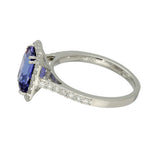 Platinum 2.68ct Emerald Cut Tanzanite Ring With Diamond Halo & Shoulders