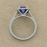 Platinum 2.68ct Emerald Cut Tanzanite Ring With Diamond Halo & Shoulders