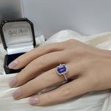 Platinum 2.68ct Emerald Cut Tanzanite Ring With Diamond Halo & Shoulders