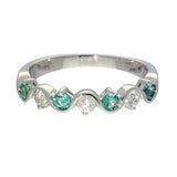9ct White Gold Emerald and Diamond Half Eternity Wave Ring