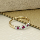 9ct Yellow & White Gold Ruby and Diamond Scallop Edge 7-Stone Ring