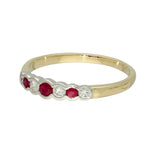 9ct Yellow & White Gold Ruby and Diamond Scallop Edge 7-Stone Ring