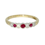 9ct Yellow & White Gold Ruby and Diamond Scallop Edge 7-Stone Ring