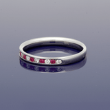 9ct White Gold Ruby & Diamond Channel Set Slim Half Eternity Ring