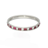 9ct White Gold Ruby & Diamond Channel Set Slim 2.2mm Half Eternity Ring