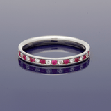 9ct White Gold Ruby & Diamond Channel Set Slim Half Eternity Ring