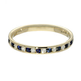 9ct Yellow Gold Sapphire and Diamond Channel Set Half Eternity Ring