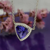 18ct White Gold 3.15ct Tanzanite and Diamond Triangular Necklace