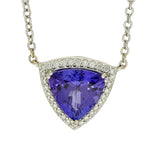 18ct White Gold 3.15ct Tanzanite and Diamond Triangular Necklace