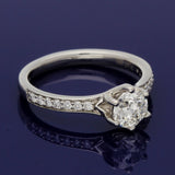 Platinum 0.90ct Round Diamond Solitaire Shoulders Engagement Ring