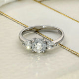 18ct White Gold 1.17ct Total Round & Pear Cut Diamond Trilogy Ring