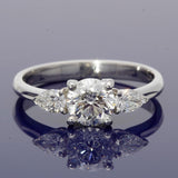 18ct White Gold 1.17ct Total Round & Pear Cut Diamond Trilogy Ring